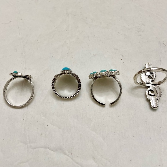 Vintage 4pc Silver Tone- Faux Turquoise Rings (I) - Picture 11 of 13